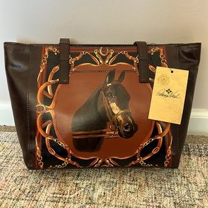 NWT PATRICIA NASH VINTAGE INSPIRED EQUESTRIAN PAINTING TOTE BAG